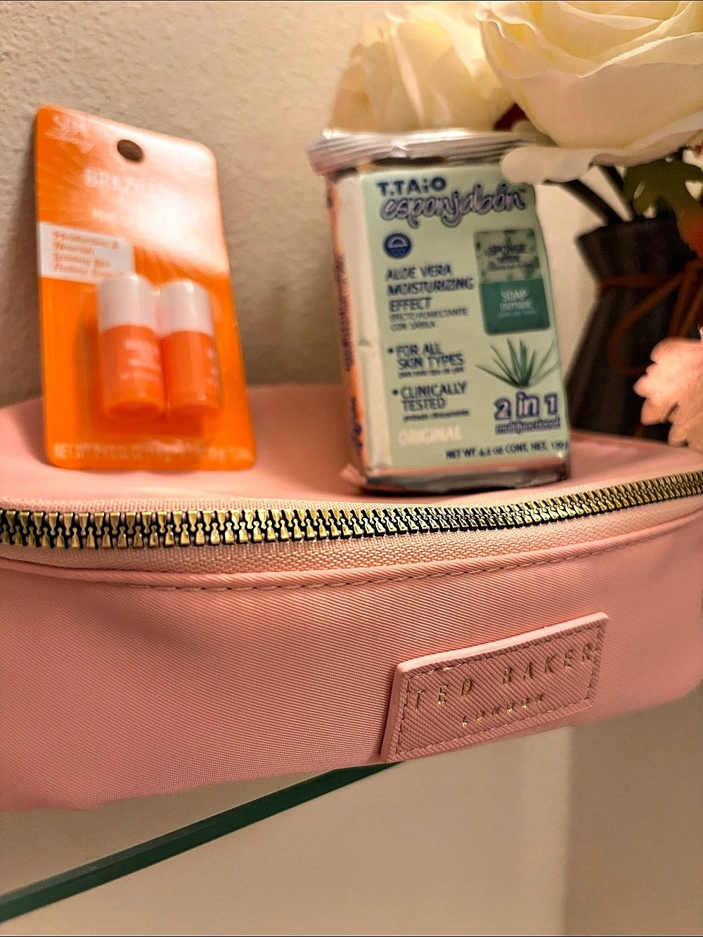 Ted Baker Pink Floral Cosmetic Bag Like New